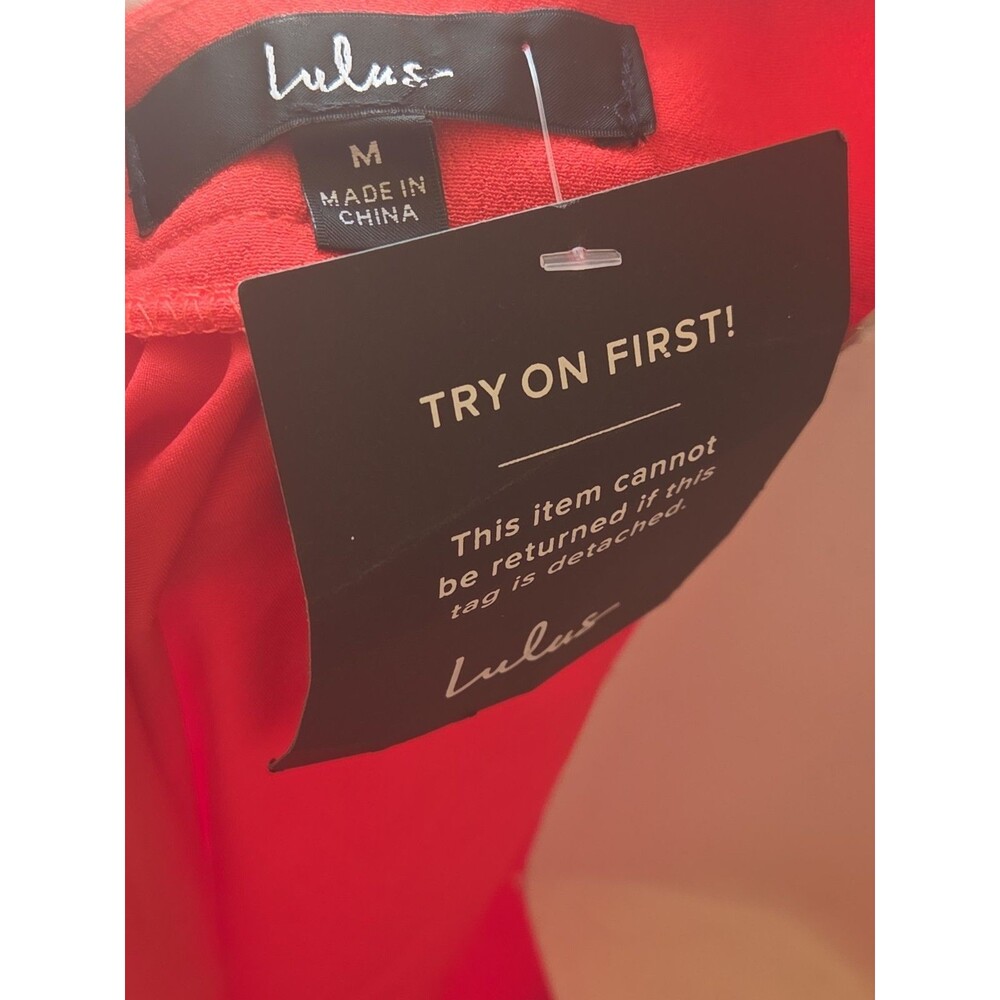 NEW Lulus Bold New Look Red Tie Back Midi Skater Dress MED Pockets Lined Empire - Picture 9 of 13